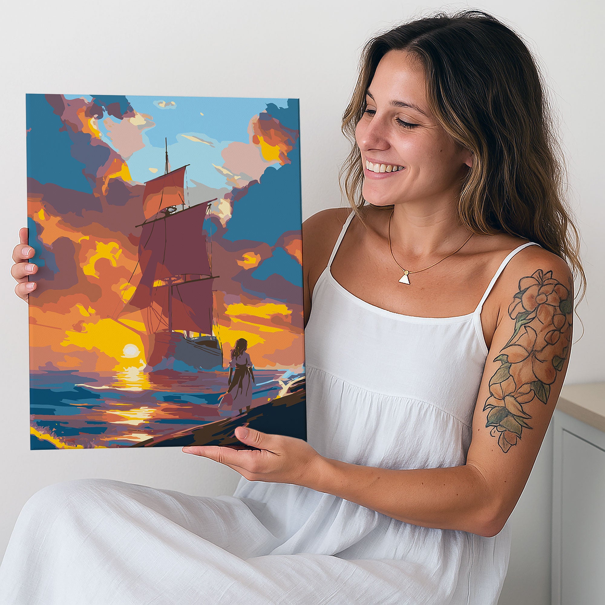 Obraz Po Numerach „Červené plachty – romantický západ slunce“