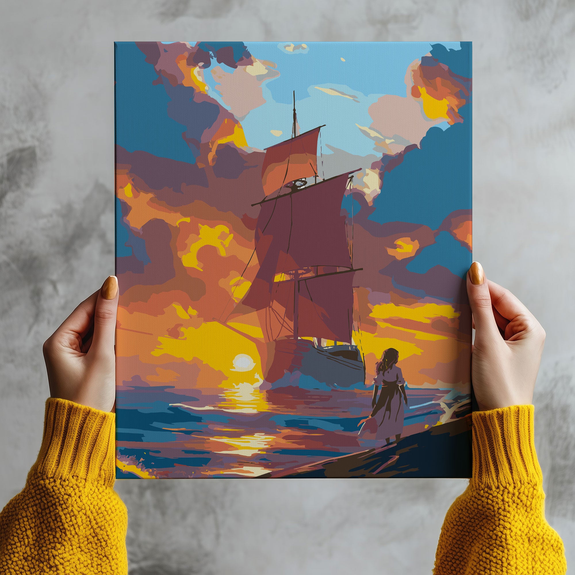 Obraz Po Numerach „Červené plachty – romantický západ slunce“