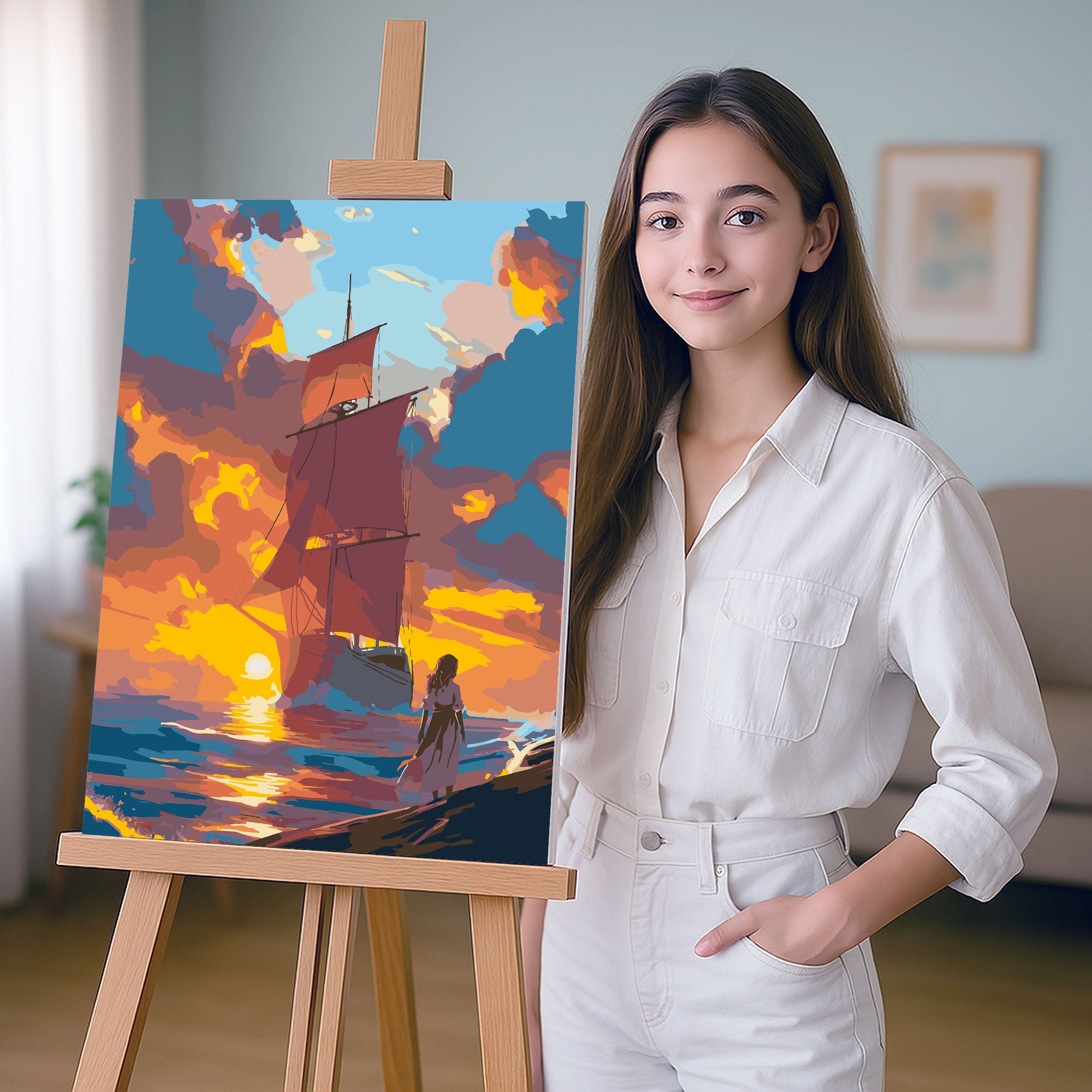 Obraz Po Numerach „Červené plachty – romantický západ slunce“