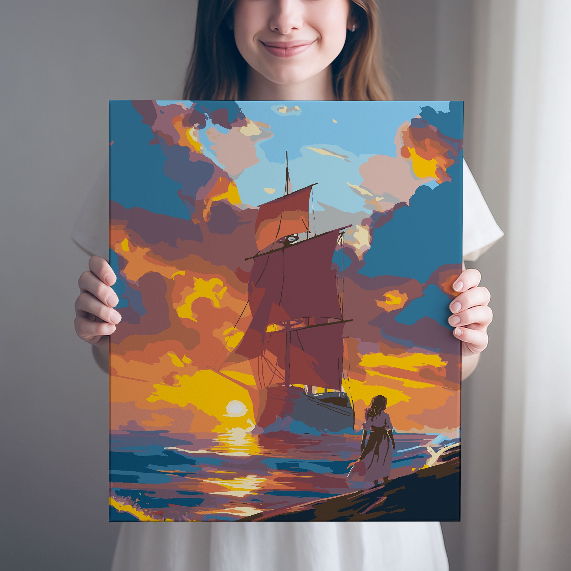 Obraz Po Numerach „Červené plachty – romantický západ slunce“