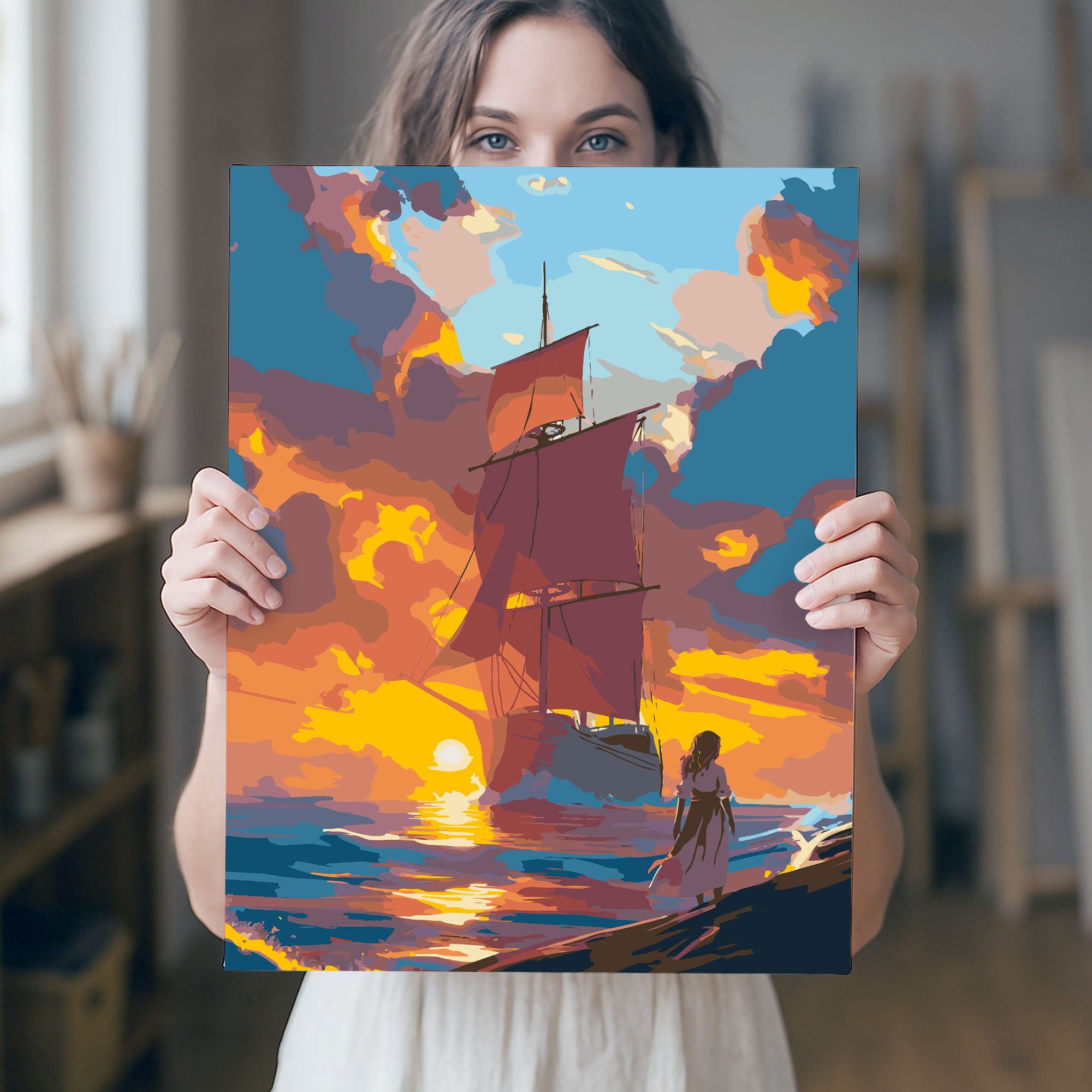 Obraz Po Numerach „Červené plachty – romantický západ slunce“