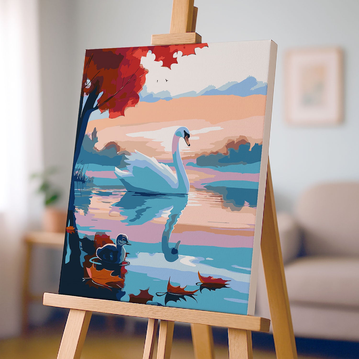 Obraz Po Numerach „Ošklivé káčátko” – Pohádkový labuť na jezeře