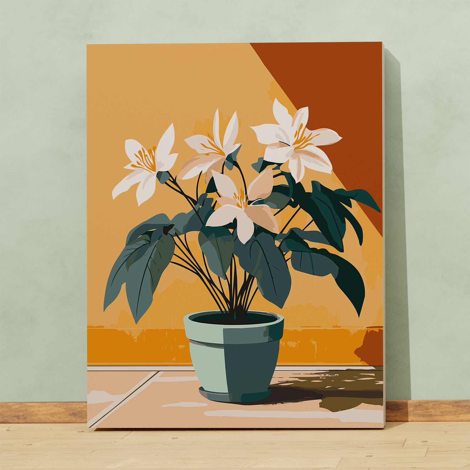 Obraz Po Numerach „Bílé květiny v květináči“ – pokojové rostliny, minimalistický styl