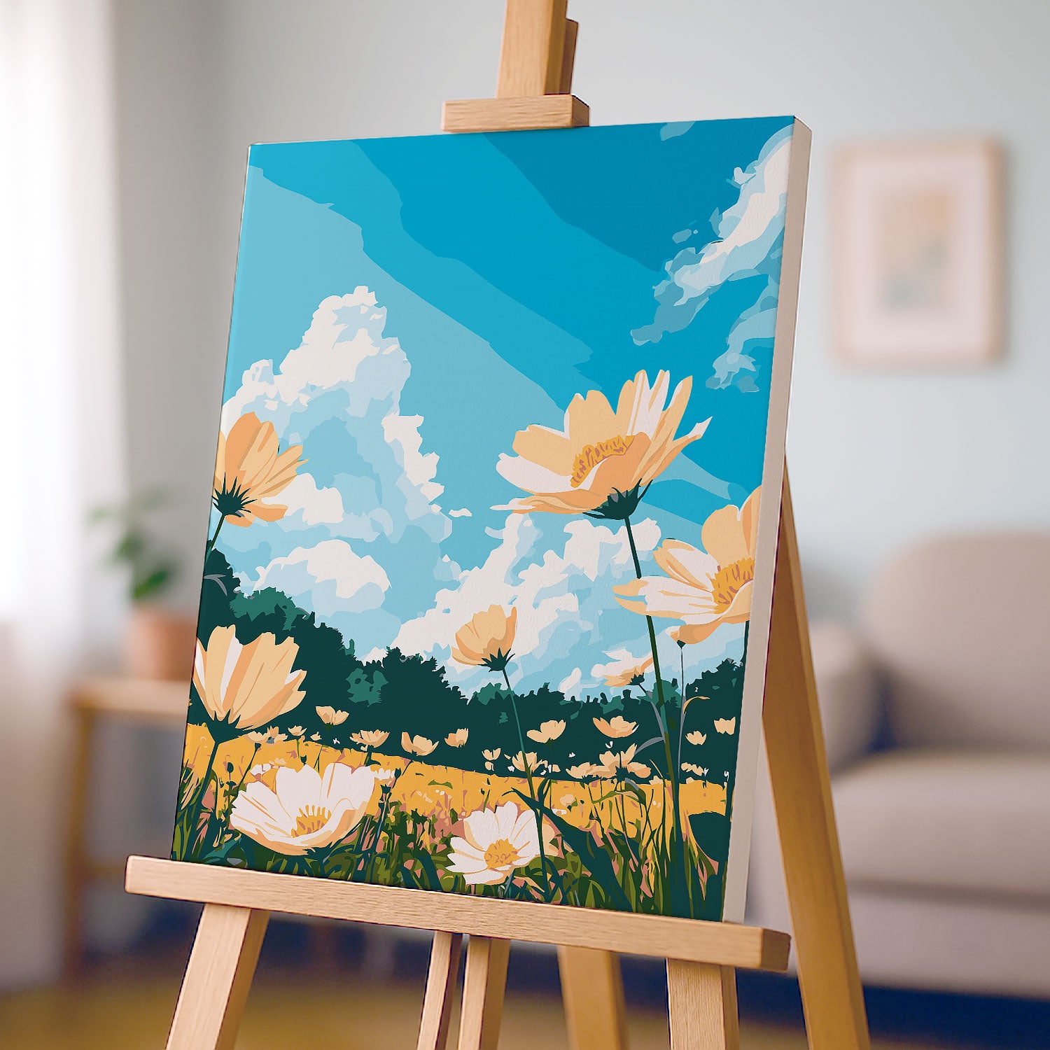 Obraz Po Numerach „Letnie Polne Kwiaty i Błękitne Niebo” – Kwiatowy Krajobraz