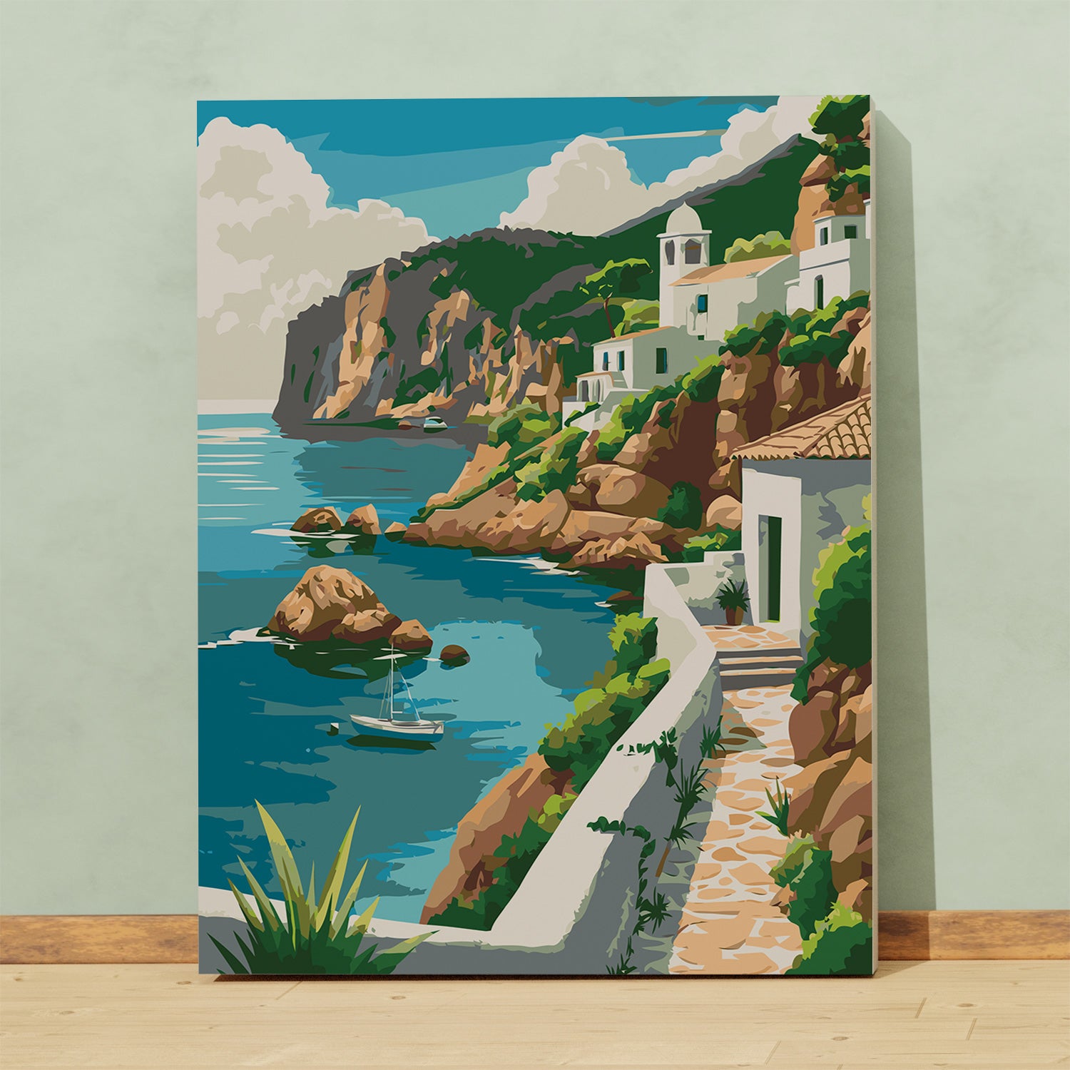 Obraz Po Numerach „Středomořské pobřeží s bílými domy”