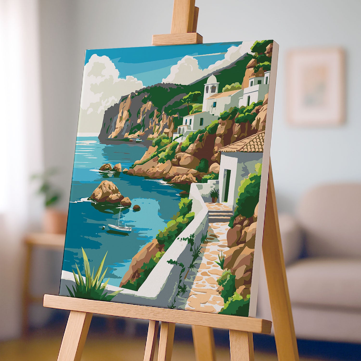 Obraz Po Numerach „Středomořské pobřeží s bílými domy”