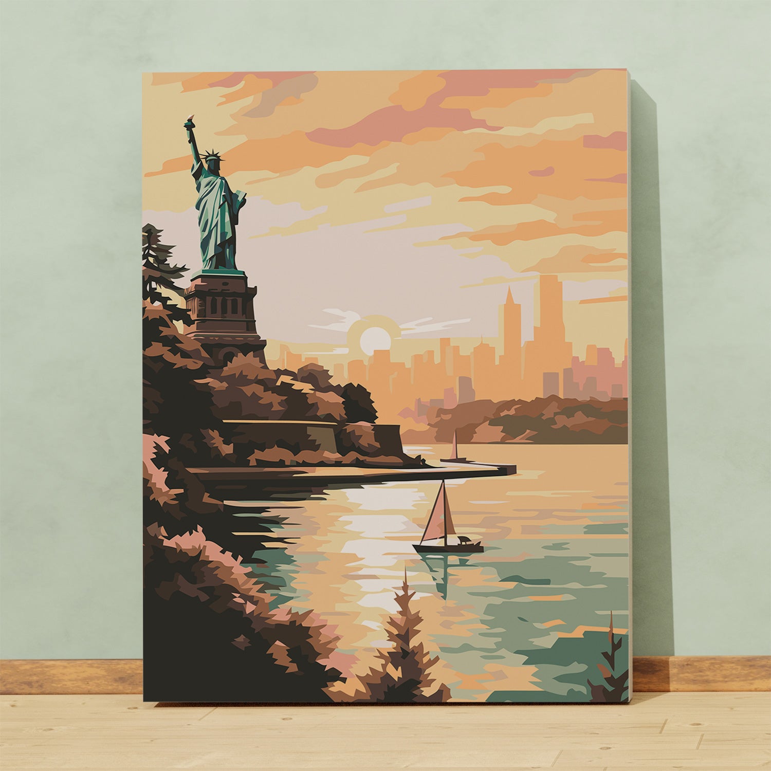 Obraz Po Numerach „Socha svobody a New York při západu slunce”