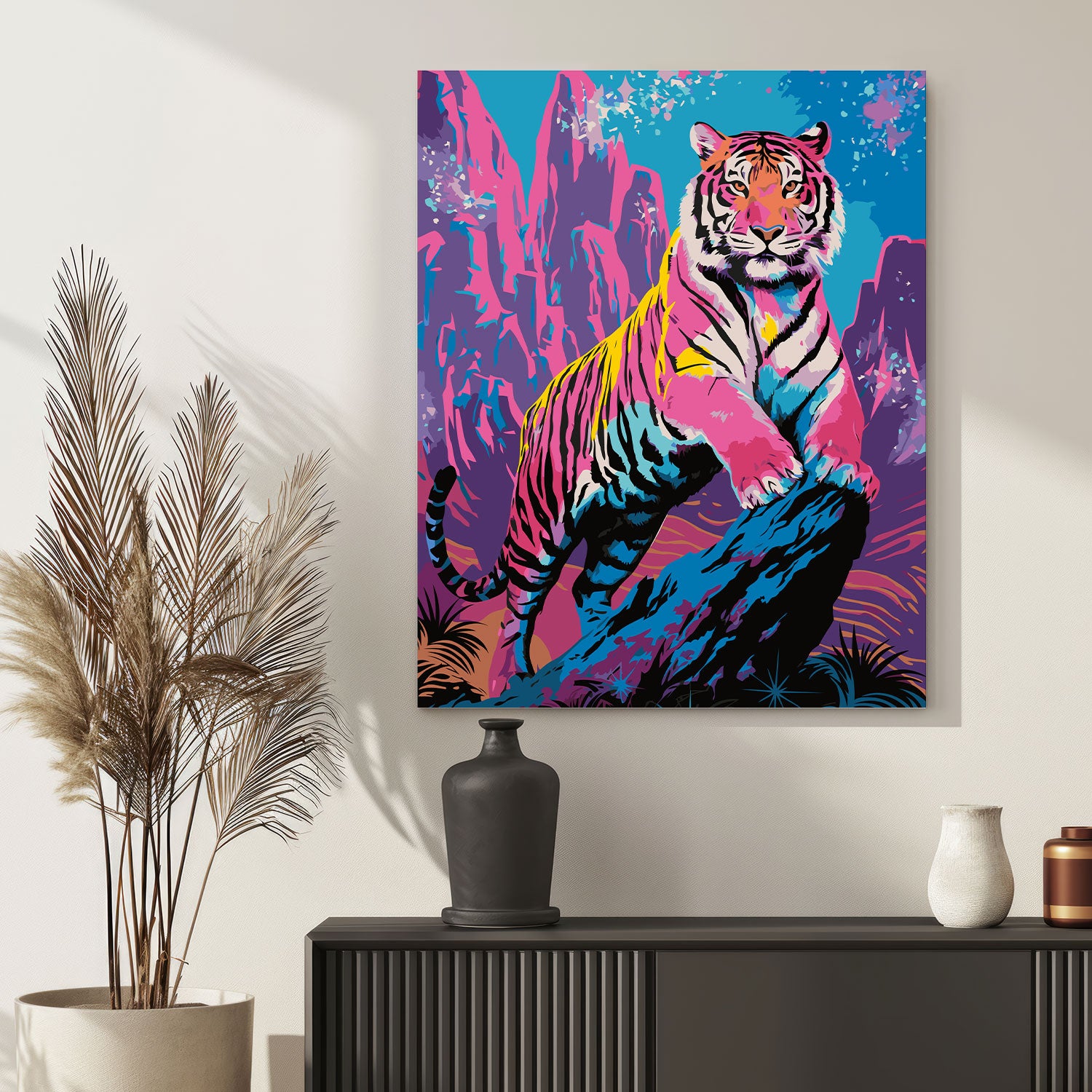 Obraz Po Numerach „Neonový tygr“ – Malování podle čísel, pop-art a dravá elegance