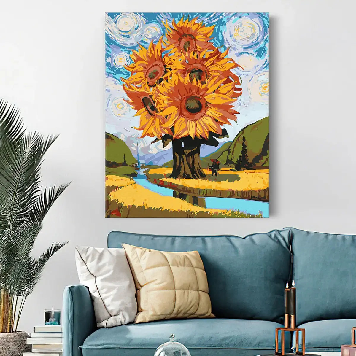 Sonnenblumen auf einem Feld im Stil von Van Gogh