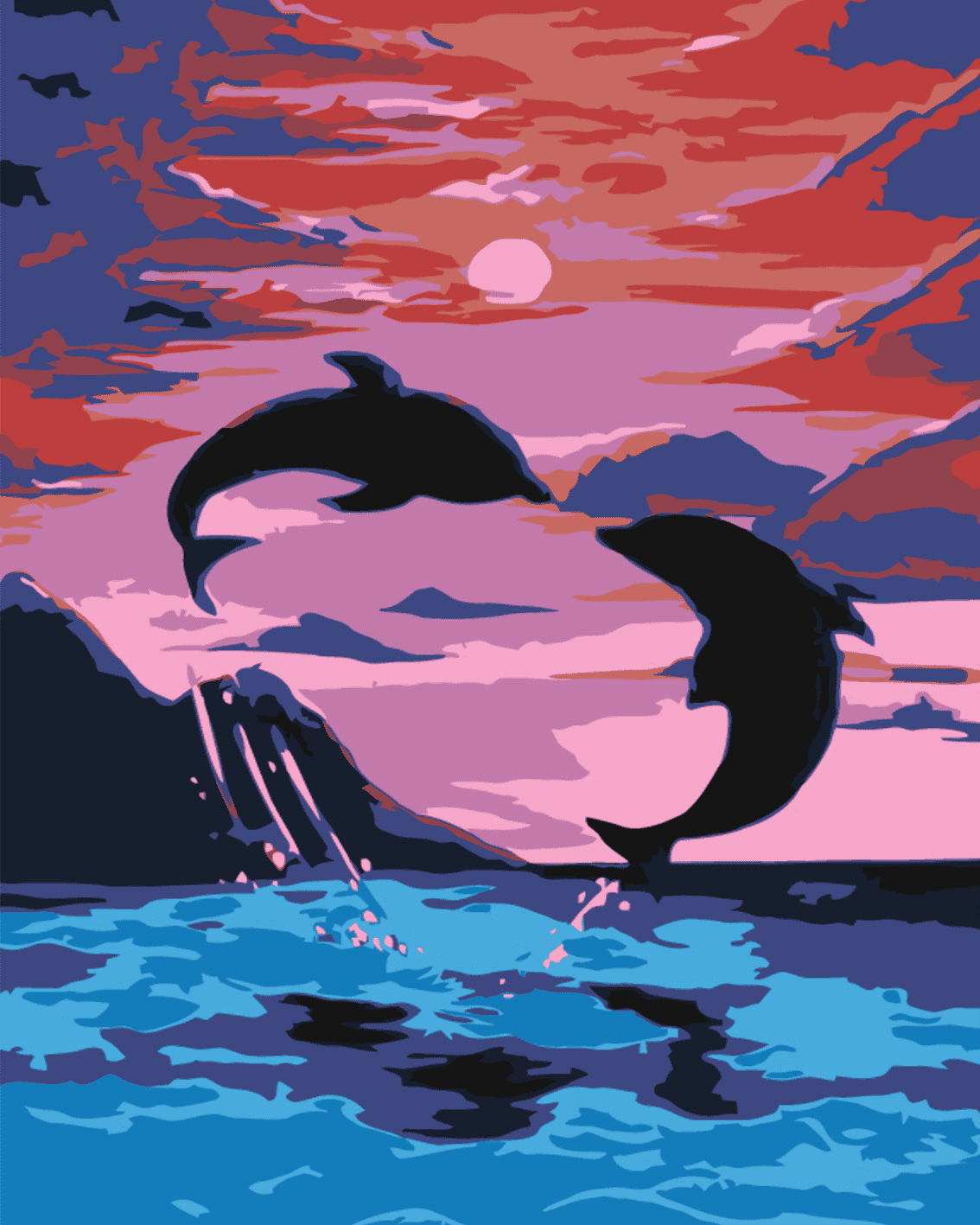 Delfine bei Sonnenuntergang